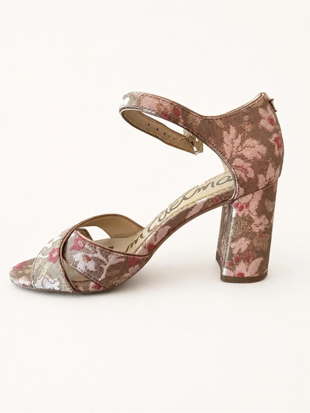 Sam Edelman Orlane Rose Gold Floral Brocade Block Heel Sandals